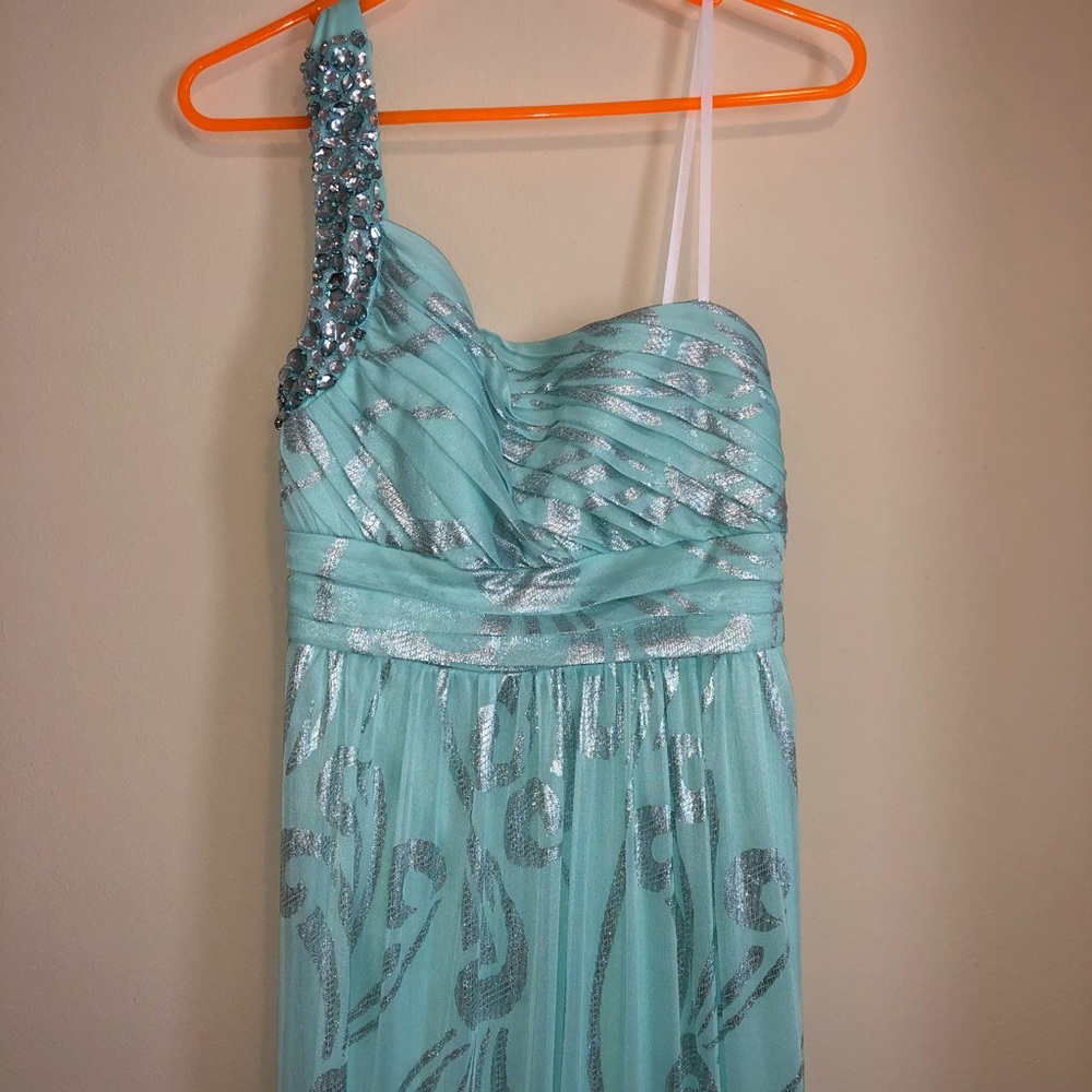 City Studio One-Shoulder Blue & Silver Prom Dress